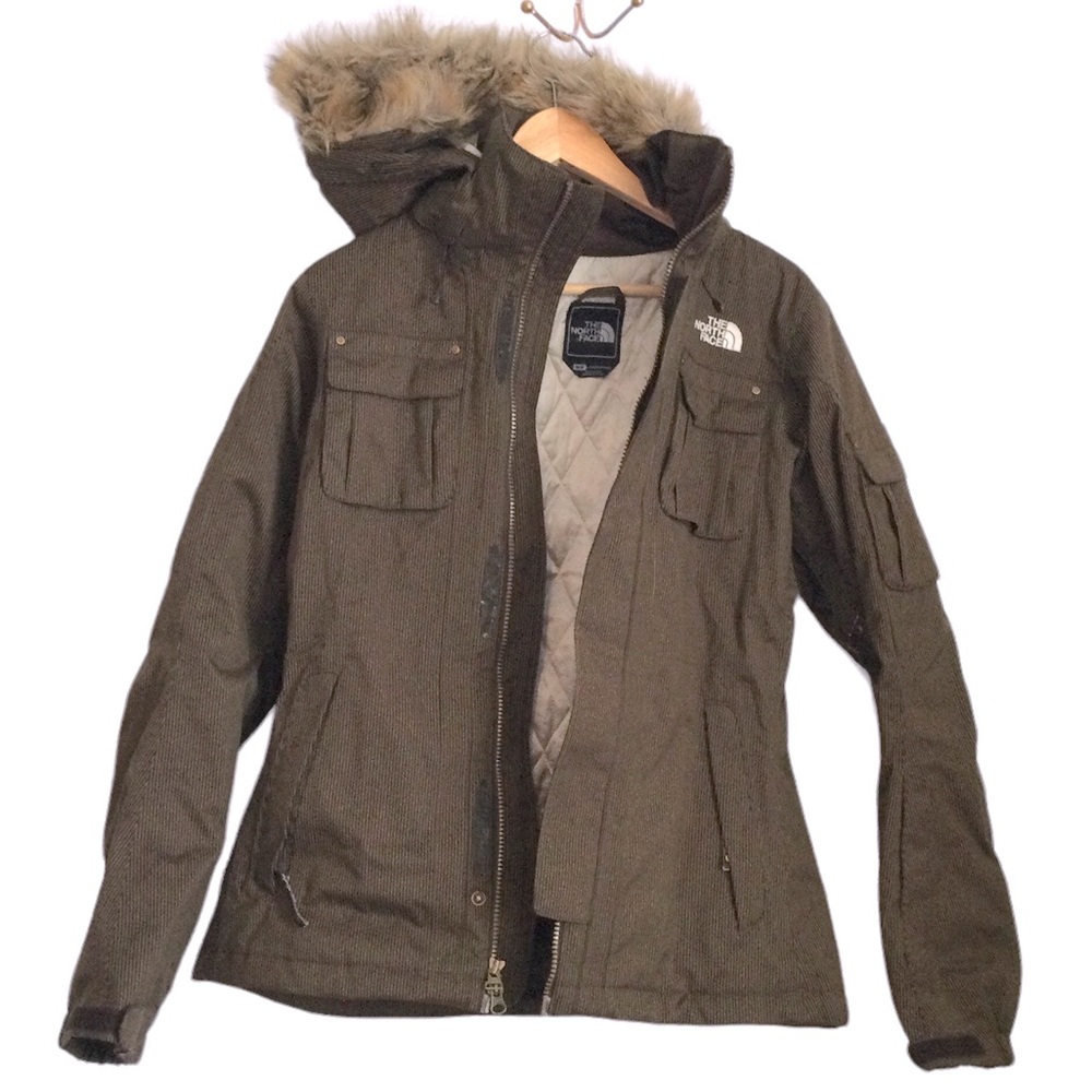THE NORTH FACE Brown Snowboard Ski Jacket Faux Fur Lined Hood Medium